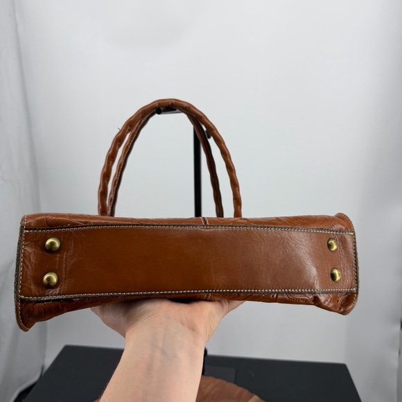 Patricia Nash Rienzo Satchel leather handbag tooled floral twisted rope handles - Picture 9 of 13